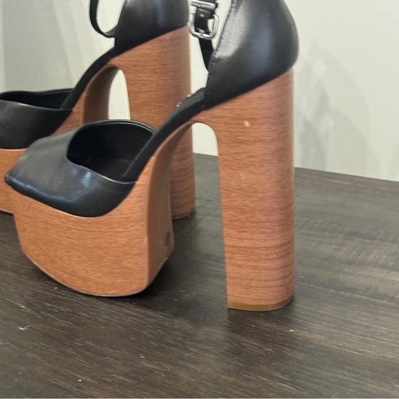 Gianni Bini Fenix Leather Woodgrain Platform Peep Toe Pumps Heels Size 6.5 NEW - Picture 3 of 9